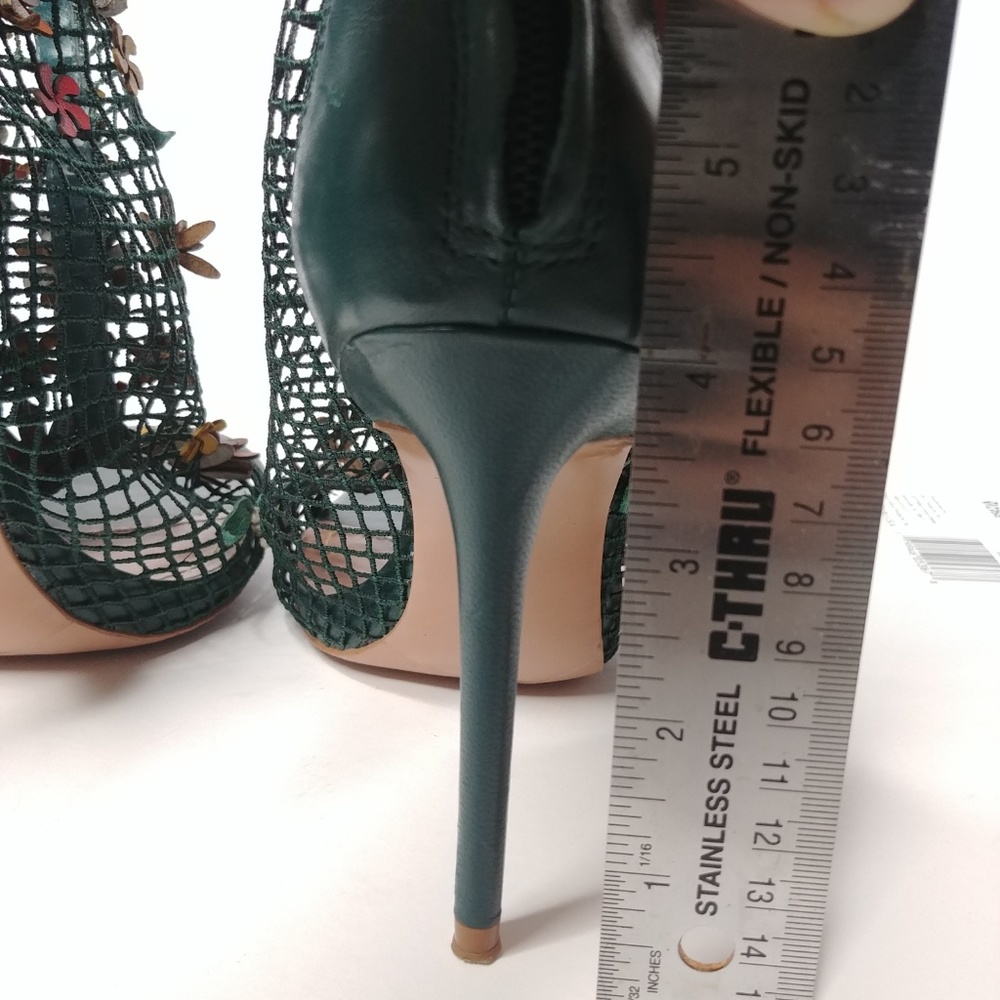 Zara Sz 37 Green Mesh Floral Applique Bootie Heels - Picture 5 of 7